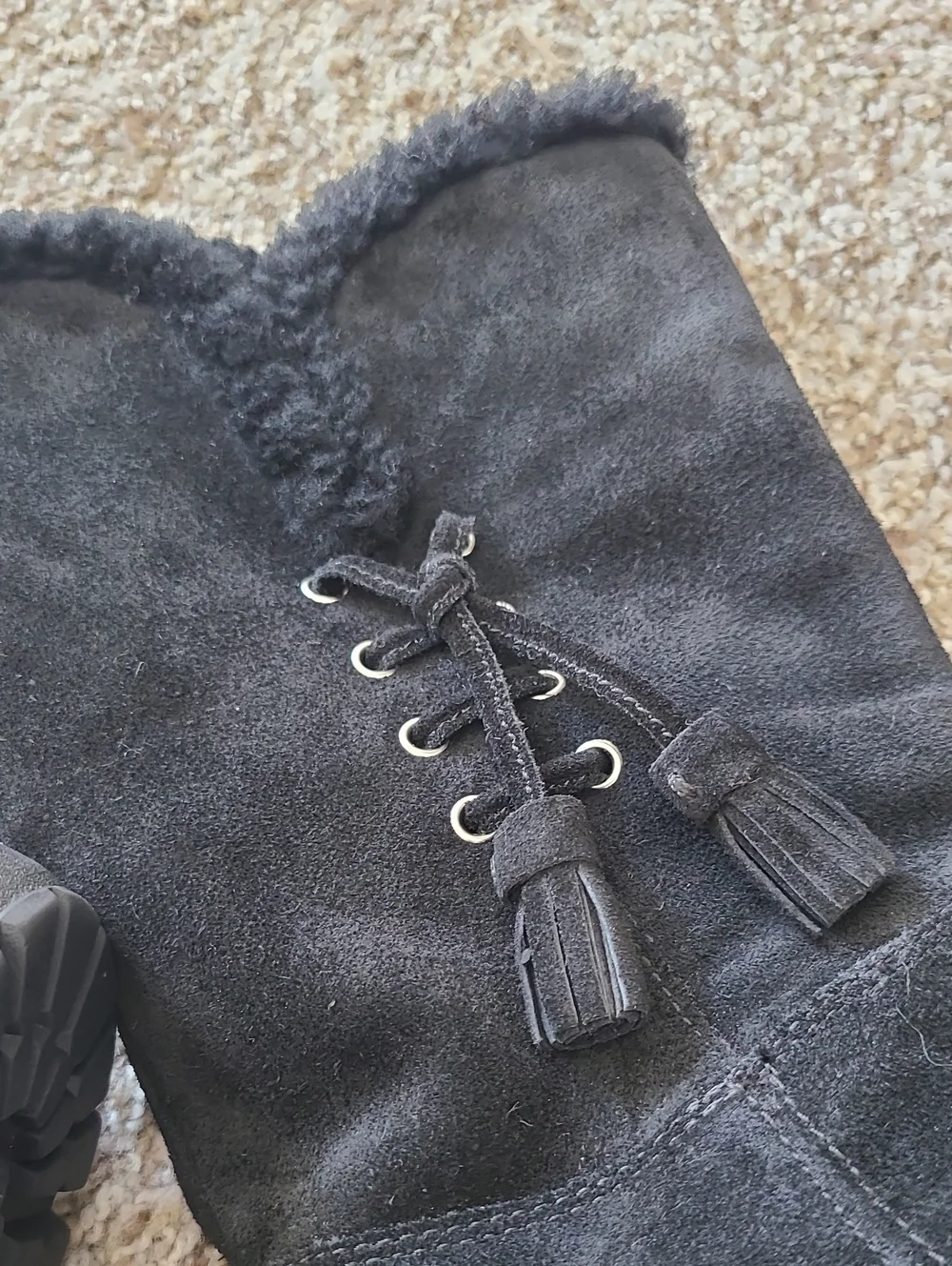 Ralph Lauren Black Suede Sherling/Faux-Fur Trim Winter Boots